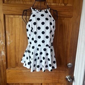 Polka Dot Peplum Top - Black and White